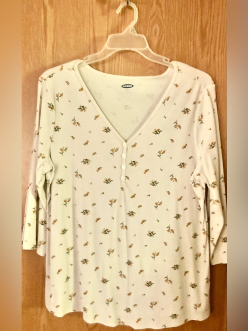 Cream Floral Henley Top with V-Neck with flower print